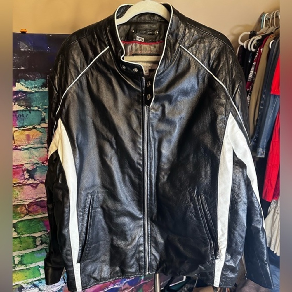Wilsons Leather Black and White Men's Leather Bomber Jacket